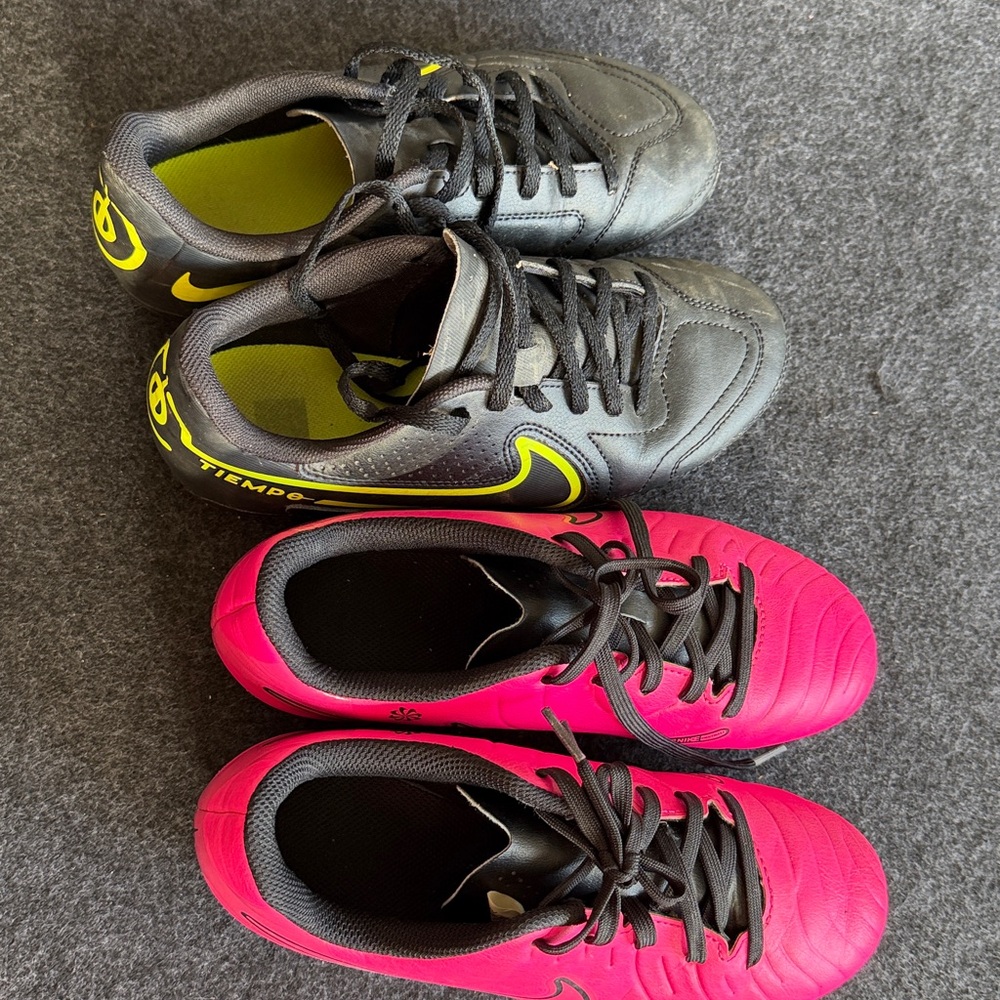2 pair!! Nike Tiempo kids Black and Yellow soccer cleats
